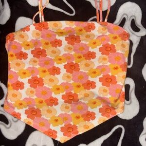 Rue21 Floral Camisole with Orange and Pink Blooms